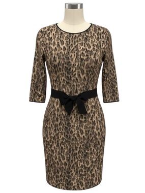 GIAMBATTISTA VALLI TAN / BROWN / BLACK BOW DETAIL LEOPARD PRINT WOOL AND CASHMER